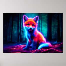 Vibrant drömliknande räv med elektriska färg-huvar poster