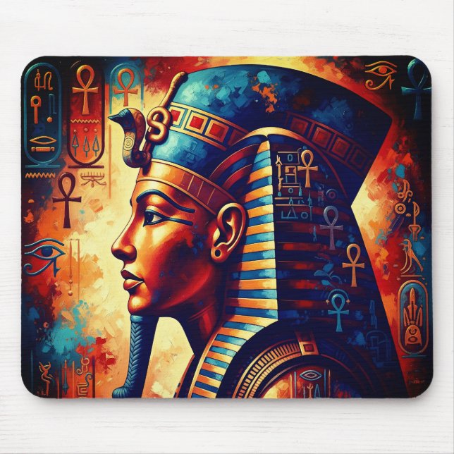 Vibrant Egyptian Pharaoh Porträtt Mouse Pad Musmatta (Framsidan)