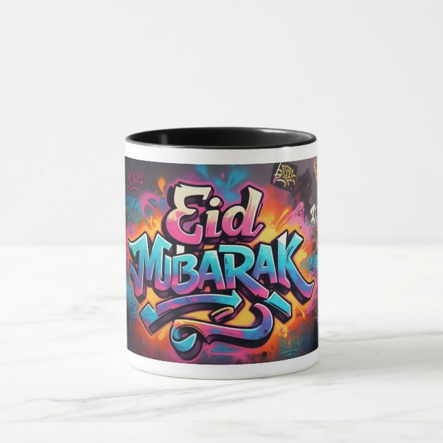Vibrant Eid Mubarak Graffiti Art Manar Mugg (Center)