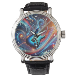 Vibrant Electric Guitar Amidst a Swirl of Abstrakt Armbandsur