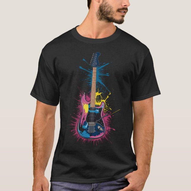 Vibrant Electric Guitar Stänk T Shirt (Framsida)