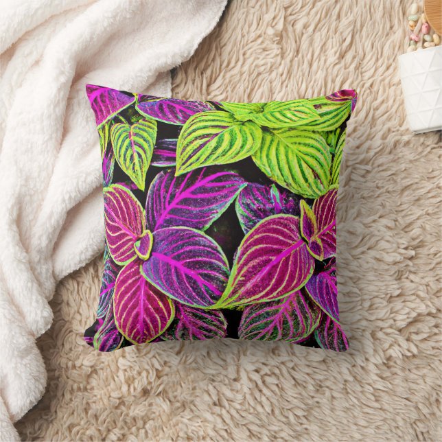 Vibrant Elegance Löv Mönster Kudde (Filt)