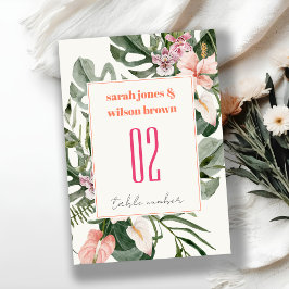Vibrant Elegant  Boho Tropical Blommigt Bröllop Bordsnummer