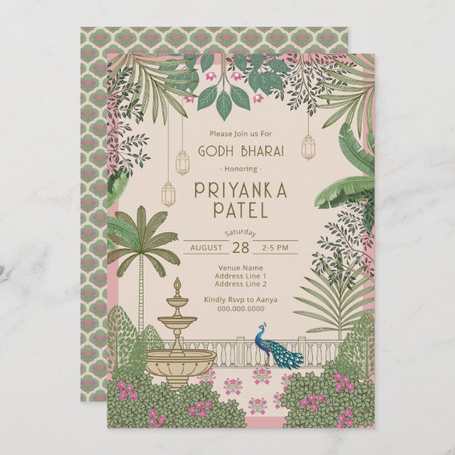 Vibrant Elegant inbjuden indiska Godh Bharai Inbjudningar (Fram/baksida)