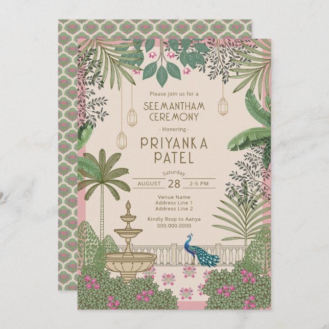 Vibrant Elegant Indian Seemantham Ceremony Inbjudningar (Fram/baksida)