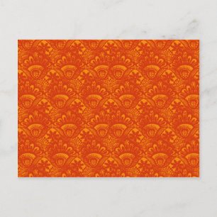 Vibrant Elegant Orange Damask Snöre Girly Mönster Vykort