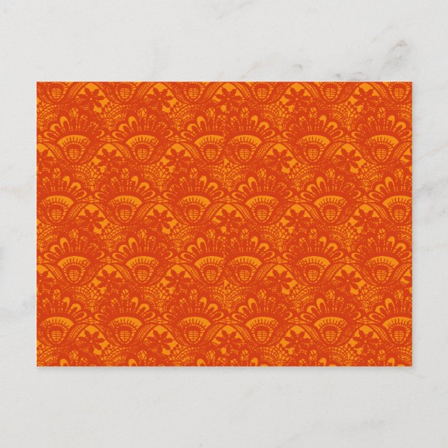 Vibrant Elegant Orange Damask Snöre Girly Mönster Vykort (Framsida)