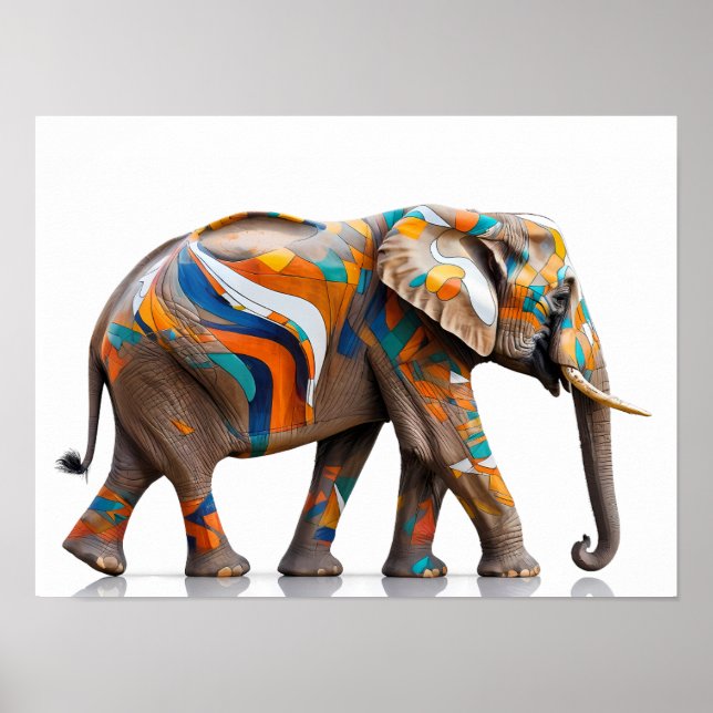 Vibrant Elephant - Abstrakt Colorful Art Poster (Framsidan)
