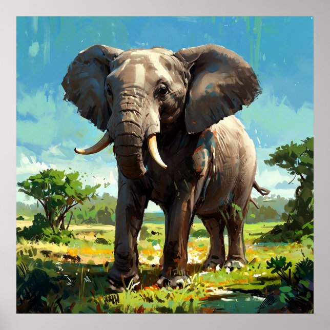 Vibrant Elephant Painting Wildlife Art Poster (Framsidan)