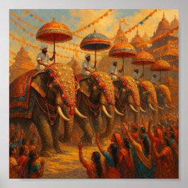 Vibrant Elephant Parad - traditionell scen Poster