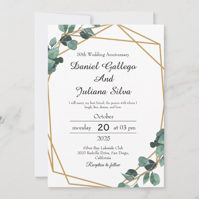 Vibrant Emerald Greenery Bröllop-årsdagen Inbjudningar (Framsida)