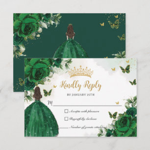 Vibrant Emerald Grönt Blommigt Princess Quinceañer OSA Kort