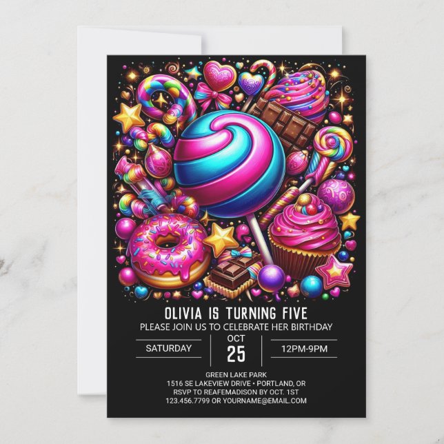 Vibrant Enchanted Candyland Digital Birthday Inbjudningar (Framsida)