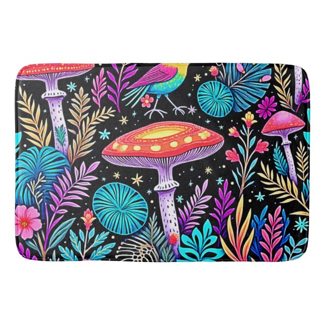 Vibrant Enchanted Forest Mushroom Artwork Badrumsmatta (Framsidan)