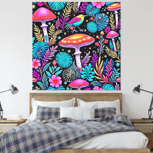 Vibrant Enchanted Forest Mushroom Artwork Canvastryck