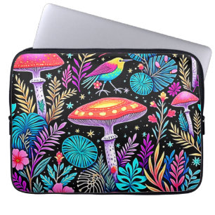 Vibrant Enchanted Forest Mushroom Artwork Laptop Fodral