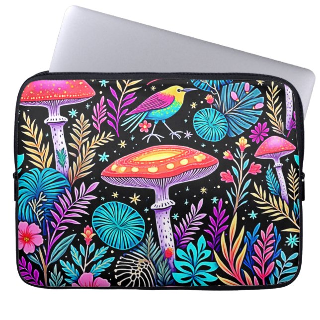Vibrant Enchanted Forest Mushroom Artwork Laptop Fodral (Framsidan)