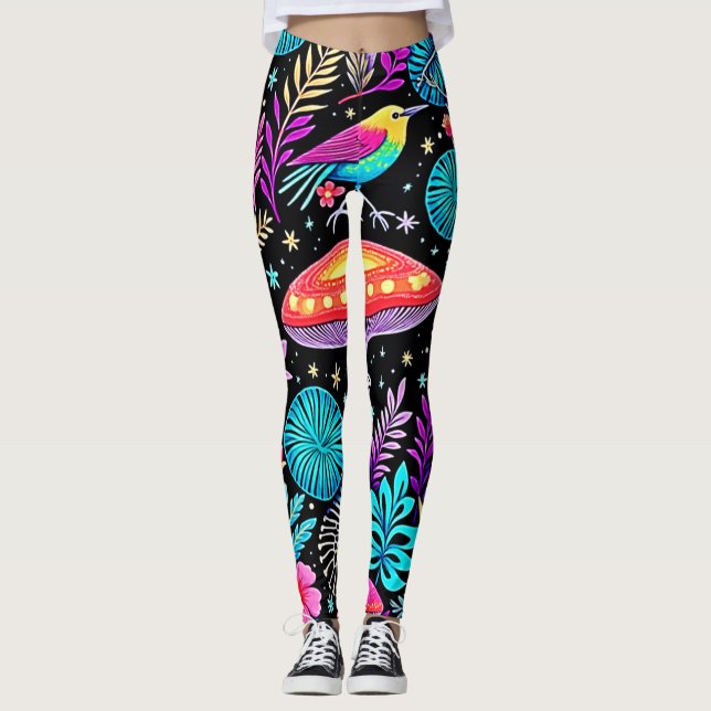 Vibrant Enchanted Forest Mushroom Artwork Leggings (Framsida)