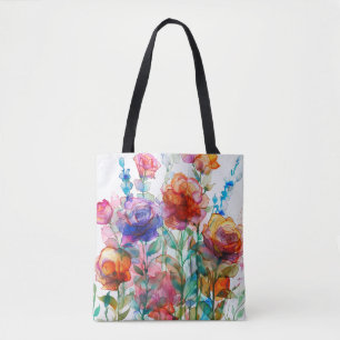 Vibrant Enchanted Garden Watercolor Tote Bag Tygkasse