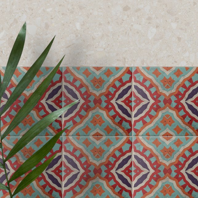 Vibrant Ethnic Distress Geometric Mönster Kakelplatta (Skapare uppladdad)