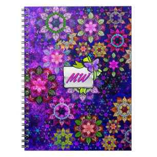 Vibrant Exploderande vattenfärg Mandalas Monogramm Anteckningsbok