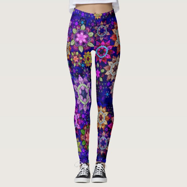 Vibrant Exploderande Watercolor Mandalas Leggings (Framsida)
