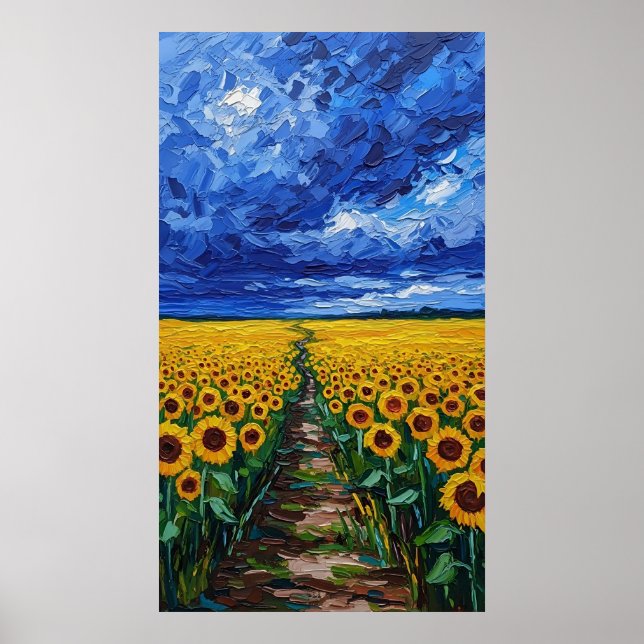 Vibrant Expressionist Sunflower Field Painting Poster (Framsidan)