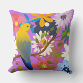 Vibrant fåglar och Blommönster - färgstark natur Kudde