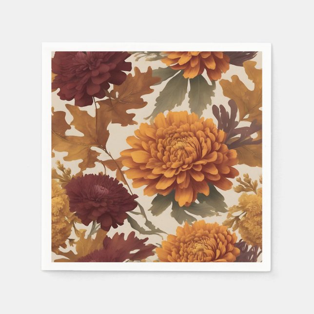 Vibrant Fall Chrysanthemums Asters och Marigolds Pappersservett (Framsidan)