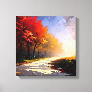 Vibrant Fall Foliage Landscape-målning Canvastryck