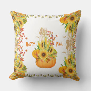 Vibrant Fall Pumpkins Watercolor Sunblommor Grönt Kudde