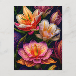 Vibrant Fantasy Garden Flowers Vykort