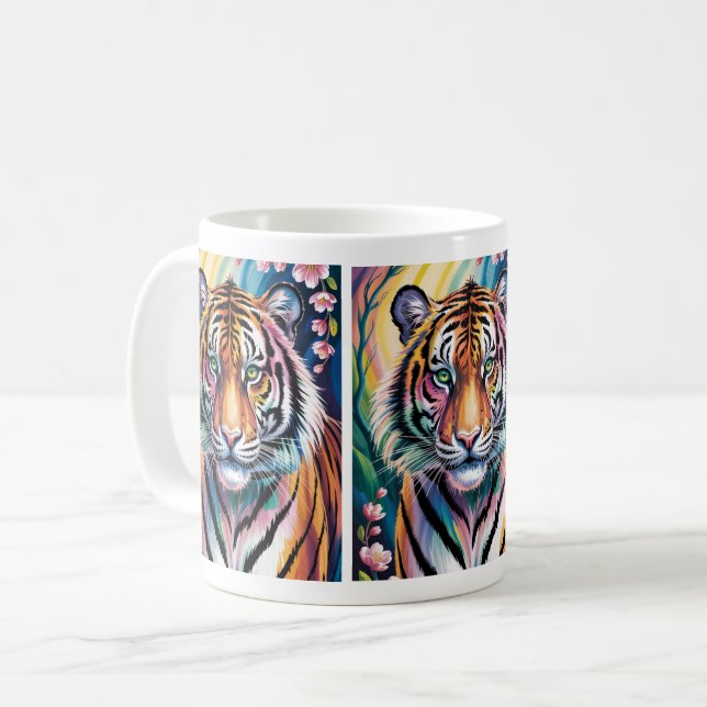 Vibrant Fantasy Tiger Porträtt | exotisk Kaffemugg (Framsida vänster)