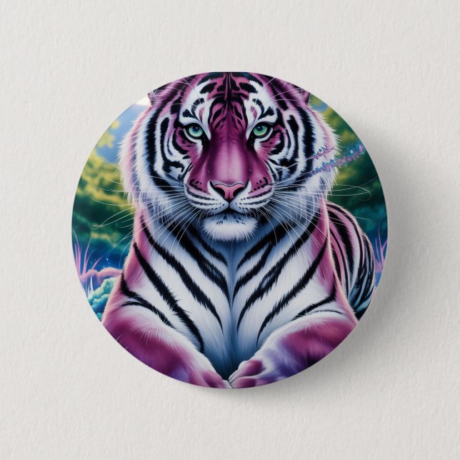 Vibrant Fantasy Tiger Porträtt | exotisk Knapp (Framsida)