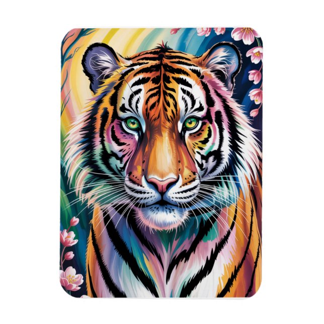Vibrant Fantasy Tiger Porträtt | exotisk Magnet (Vertikal)