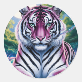 Vibrant Fantasy Tiger Porträtt | exotisk Runt Klistermärke