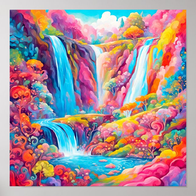 Vibrant Fantasy Waterfalls in a Candyland Setting Poster (Framsidan)