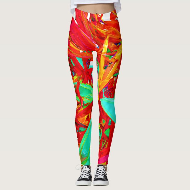 Vibrant Färg Abstrakt Mönster Leggings (Framsida)