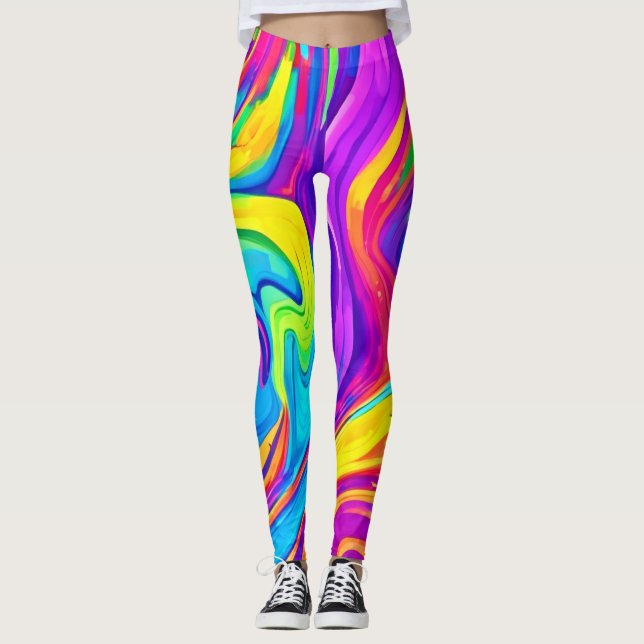 Vibrant Färg-bakgrund: Tecknad Stänk Art Leggings (Framsida)