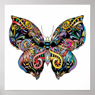 Vibrant färg butterfly teckning poster