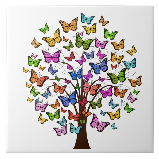 Vibrant färg butterfly träd kakelplatta (Framsidan)