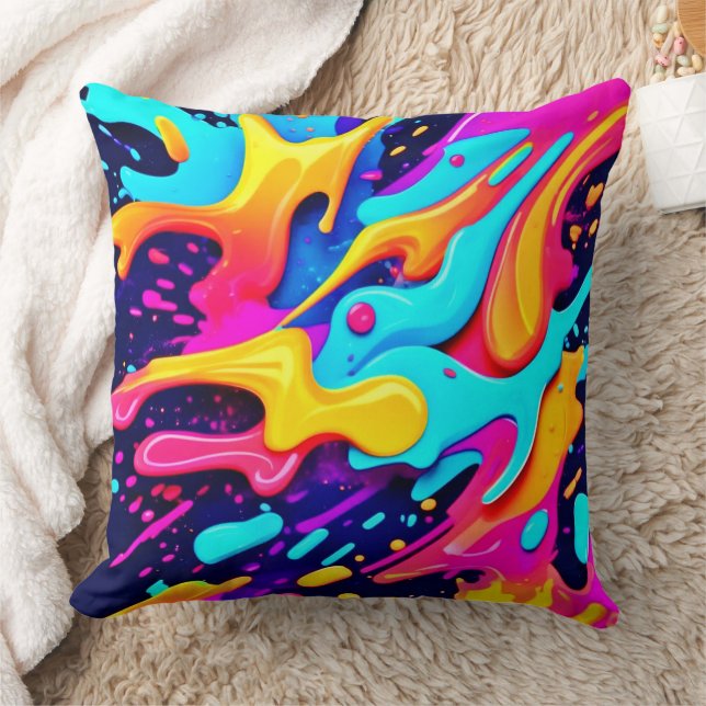 Vibrant Färg Chaos Art Kudde (Filt)