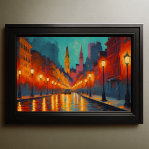 Vibrant Färg Cityscape Fauvism Impressionist 3:2 Poster