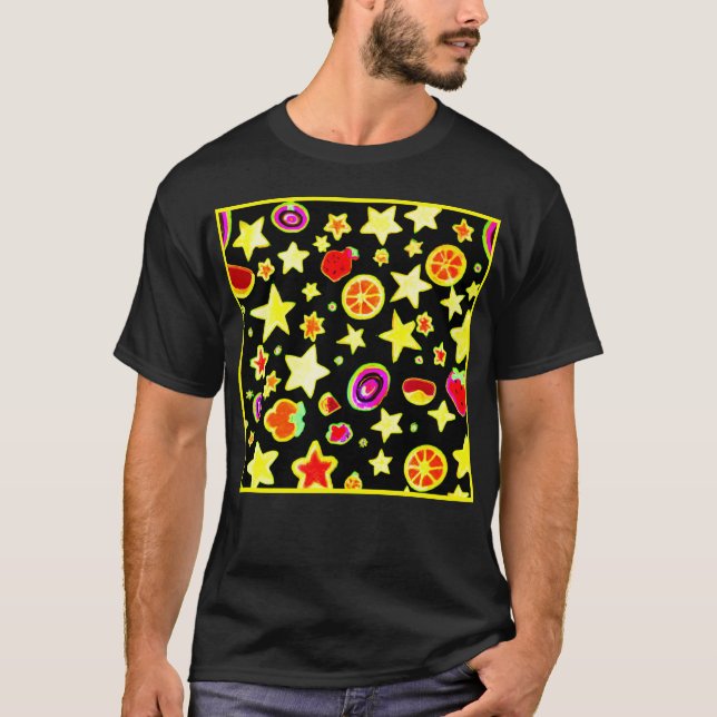 Vibrant Färg Explosion Star Mönster T Shirt (Framsida)