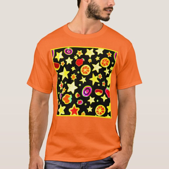 Vibrant Färg Explosion Star Mönster T Shirt (Framsida)