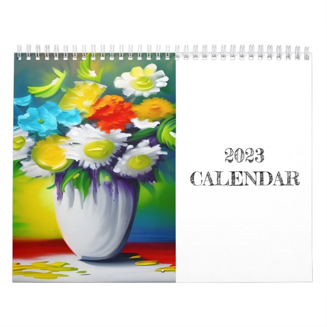 Vibrant Färg Flowers Painting Calendar Kalender (Omslag)