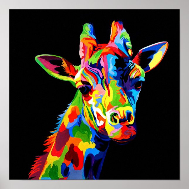 Vibrant färg Giraffe Painting Poster (Framsidan)