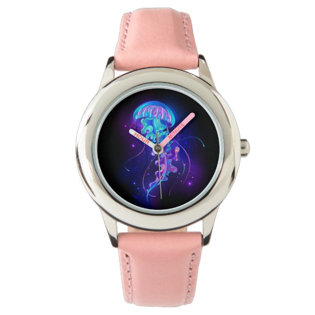 Vibrant Färg Glowing Jellyfish Armbandsur (Framsida)