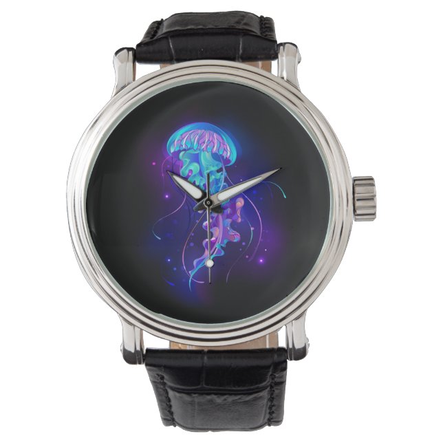 Vibrant Färg Glowing Jellyfish Armbandsur (Framsida)