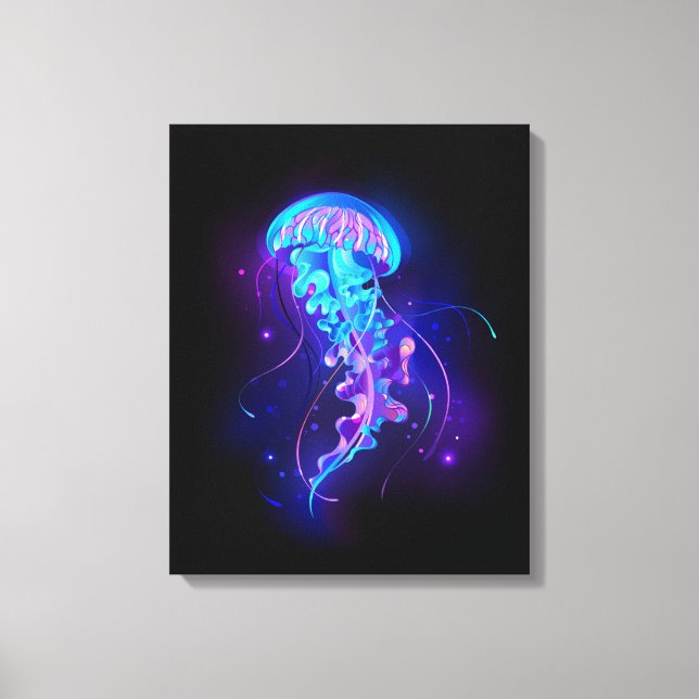 Vibrant Färg Glowing Jellyfish Canvastryck (Framsida)